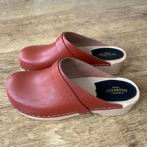 Swedish Hasbeens - Swedish Husband cognac leather and wood clogs - Size 38